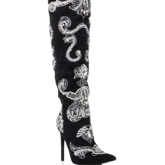 AZALEA WANG "BRANDED BADDIE"BEADED EMBELLISHED THIGH HIGH WESTERN BOOT(BRAND NEW - Picture 2 of 9